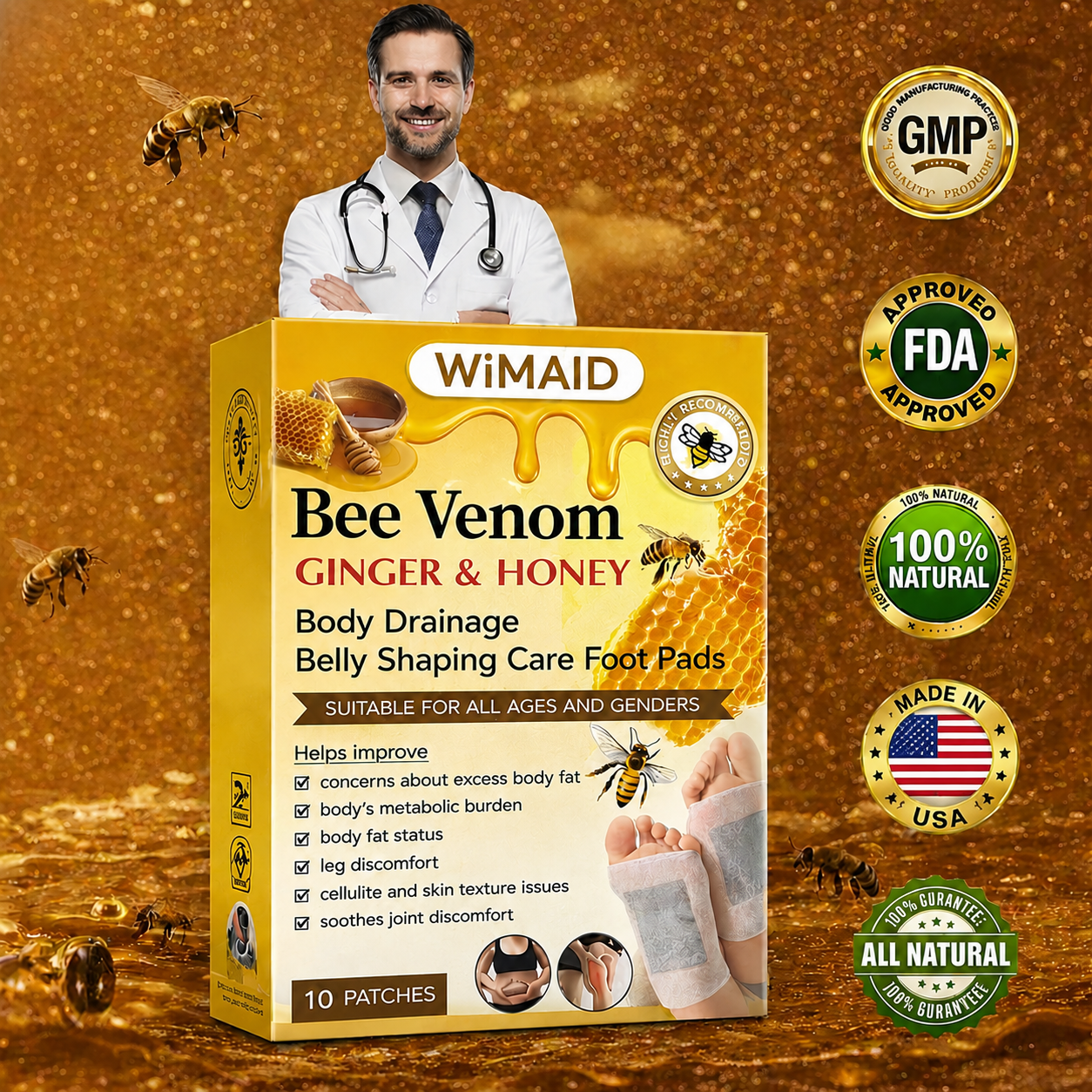 🌎Ends Today: 60% OFF! - 🌿Bee Venom Ginger Herbal Foot Patches (Set of 10)